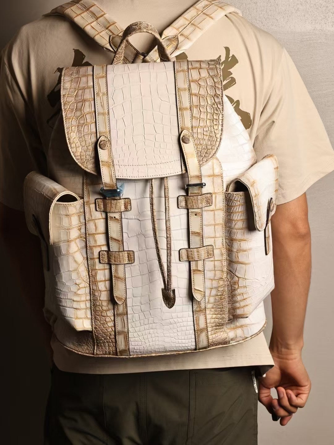 Himalaya White Backpack ,Genuine Crocodile Leather Backpack