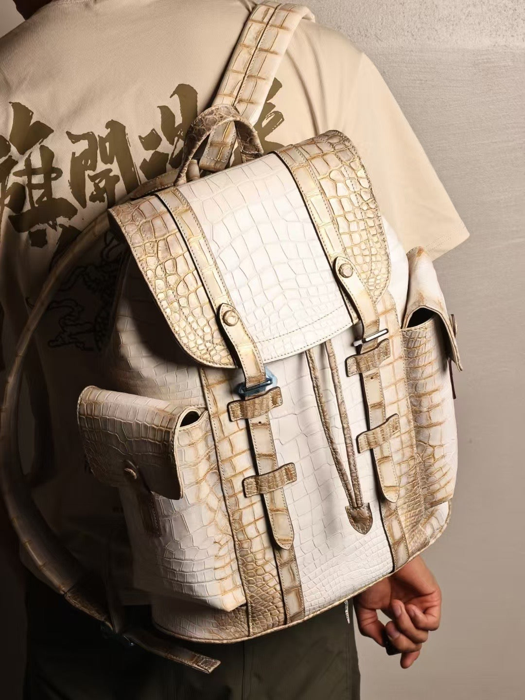 Himalaya White Backpack ,Genuine Crocodile Leather Backpack