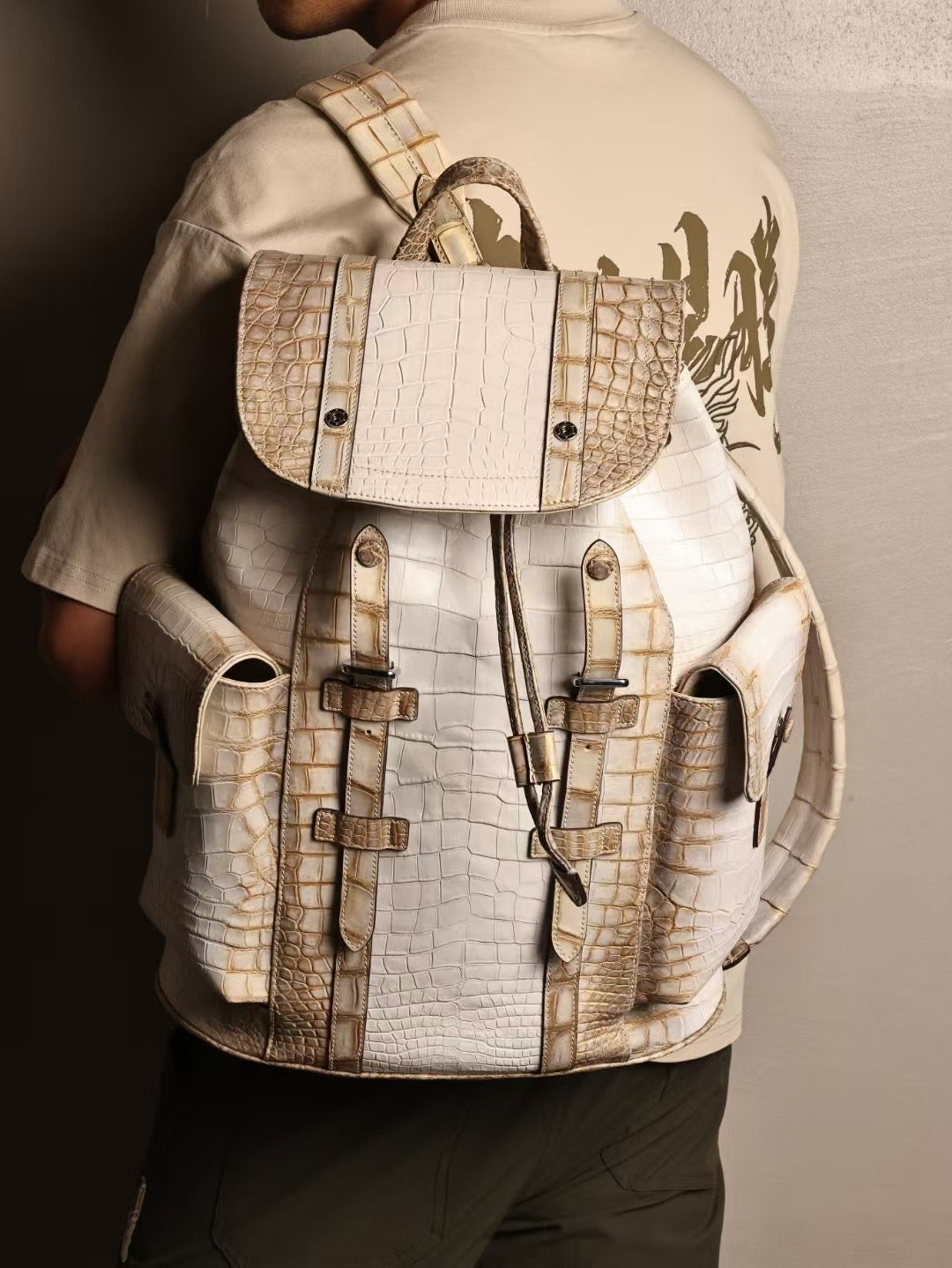 Himalaya White Backpack ,Genuine Crocodile Leather Backpack