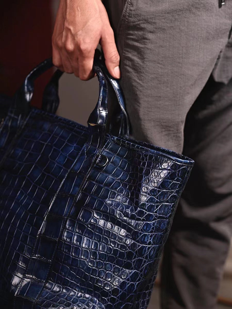 Crocodile Leather Shopper Tote Travel Bag