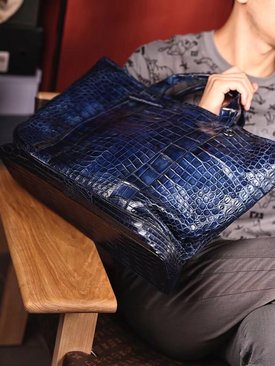 Crocodile Leather Shopper Tote Travel Bag