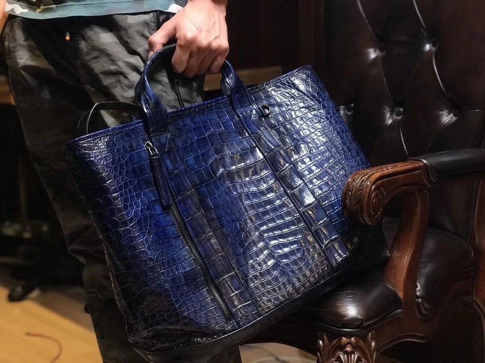 Crocodile Leather Shopper Tote Travel Bag