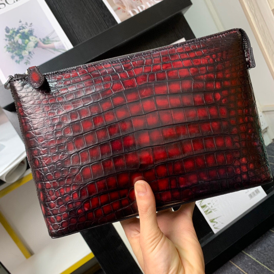 Mens  Vintage Genuine Crocodile Skin Leather Clutch