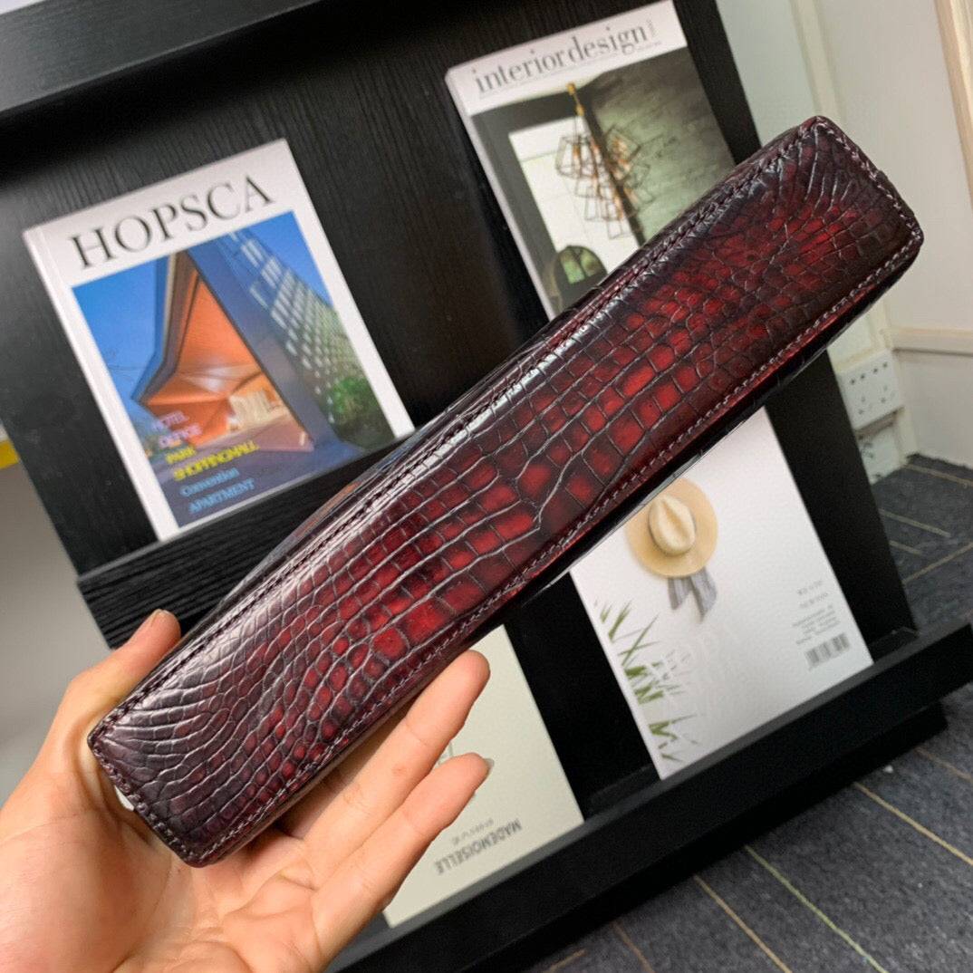 Mens  Vintage Genuine Crocodile Skin Leather Clutch