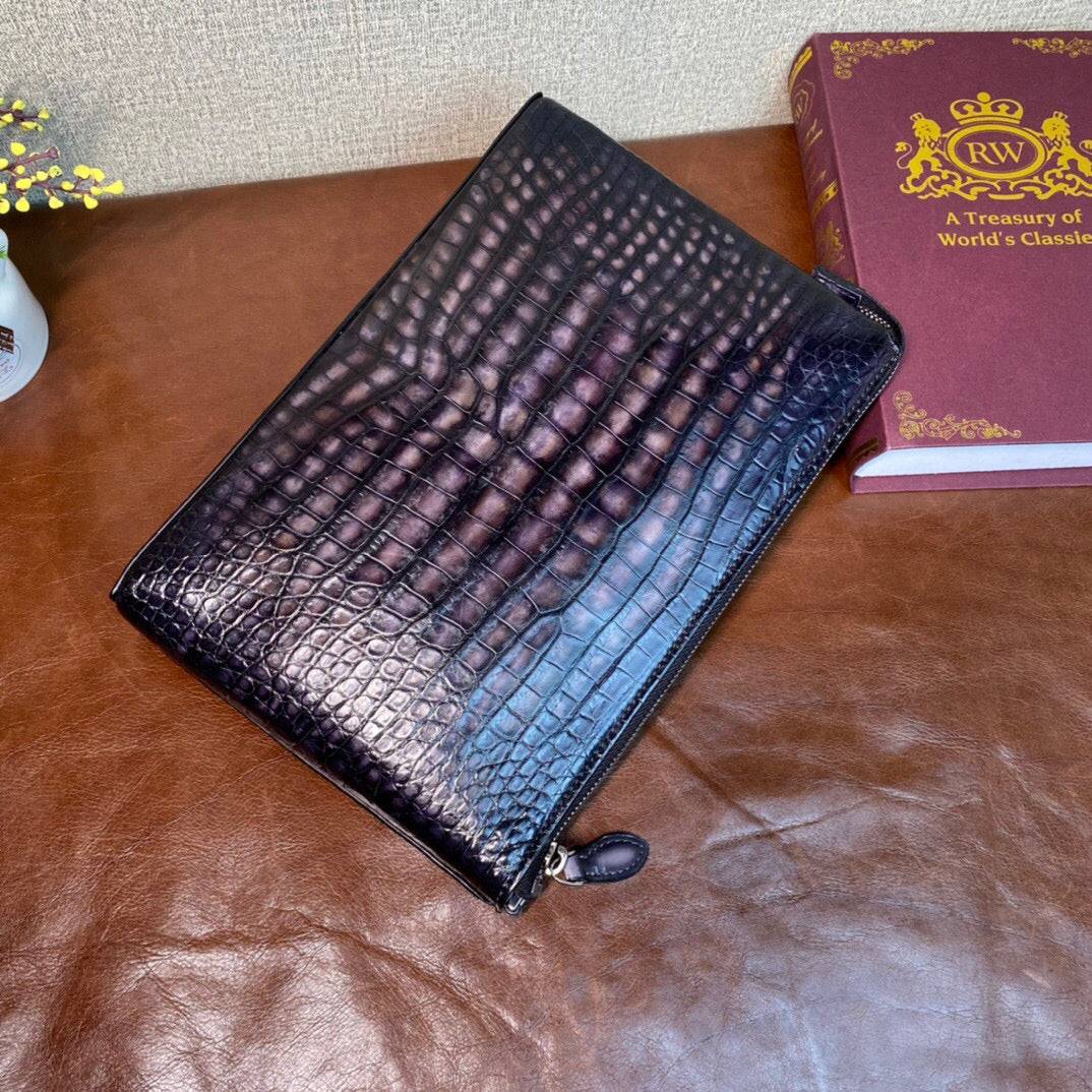 Mens  Vintage Genuine Crocodile Skin Leather Clutch