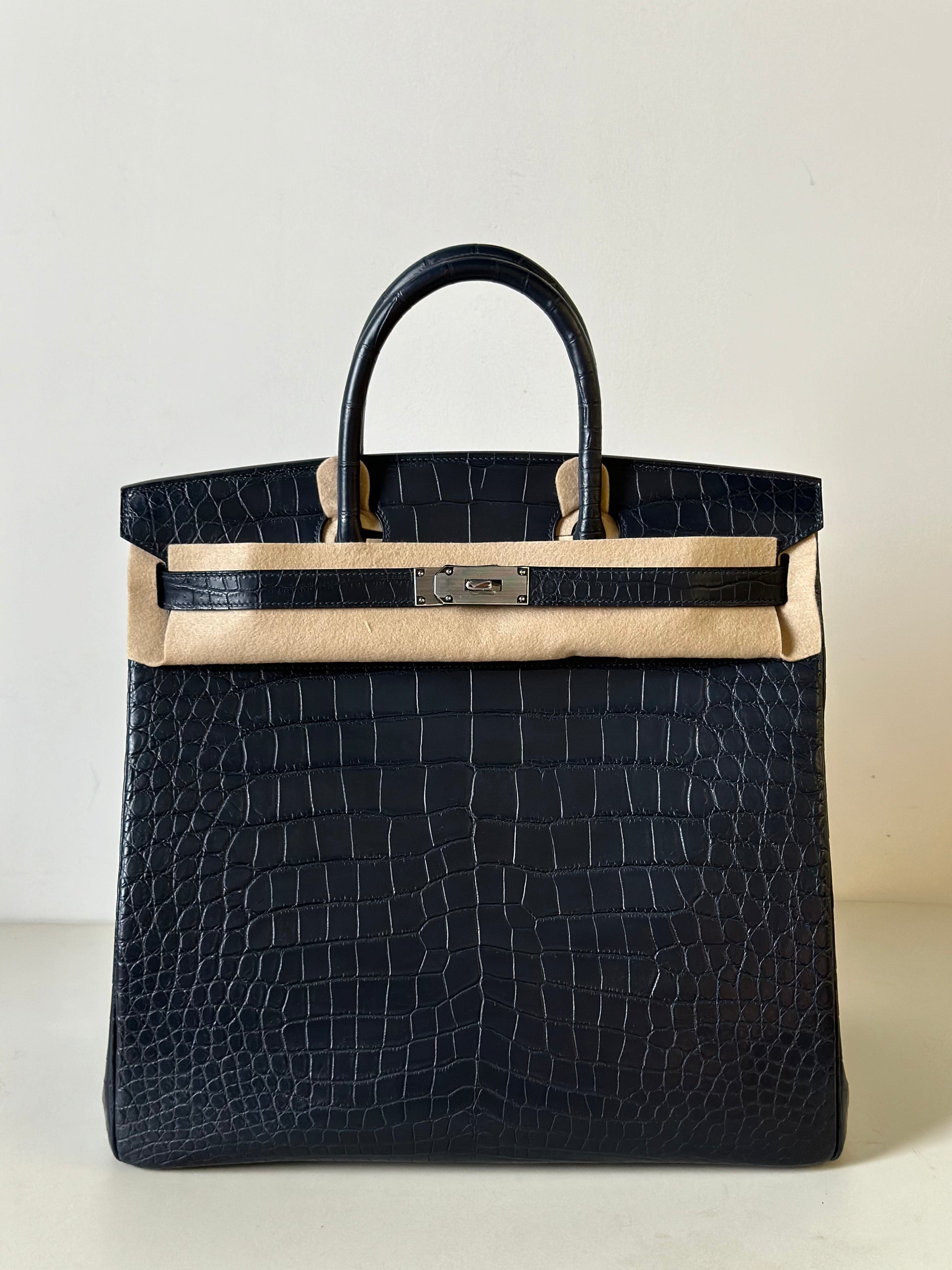 Genuine Crocodile Skin Leather 40cm Oversized Business Handbags Office Bags Dark Blue