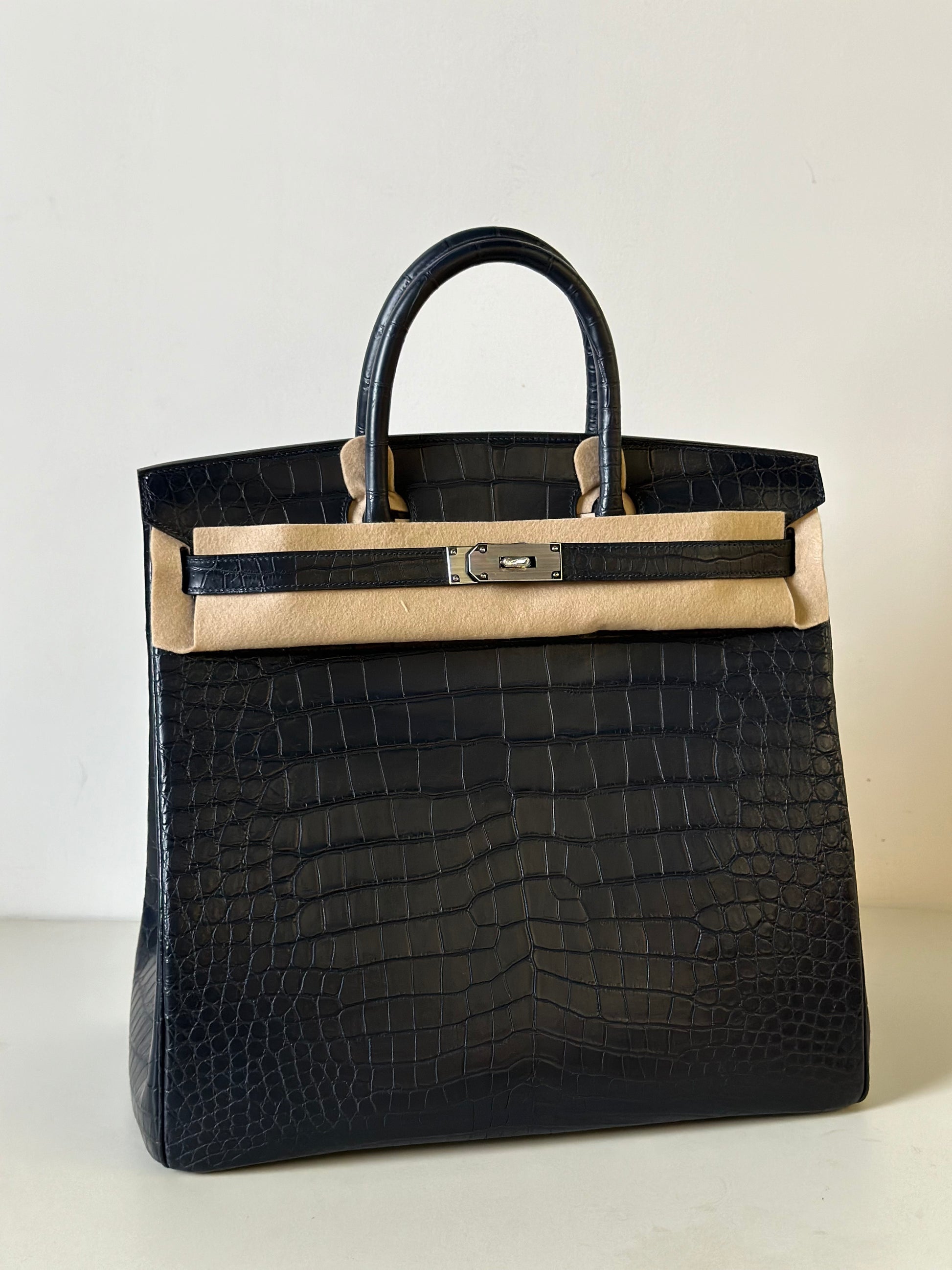 Genuine Crocodile Skin Leather 40cm Oversized Business Handbags Office Bags Dark Blue