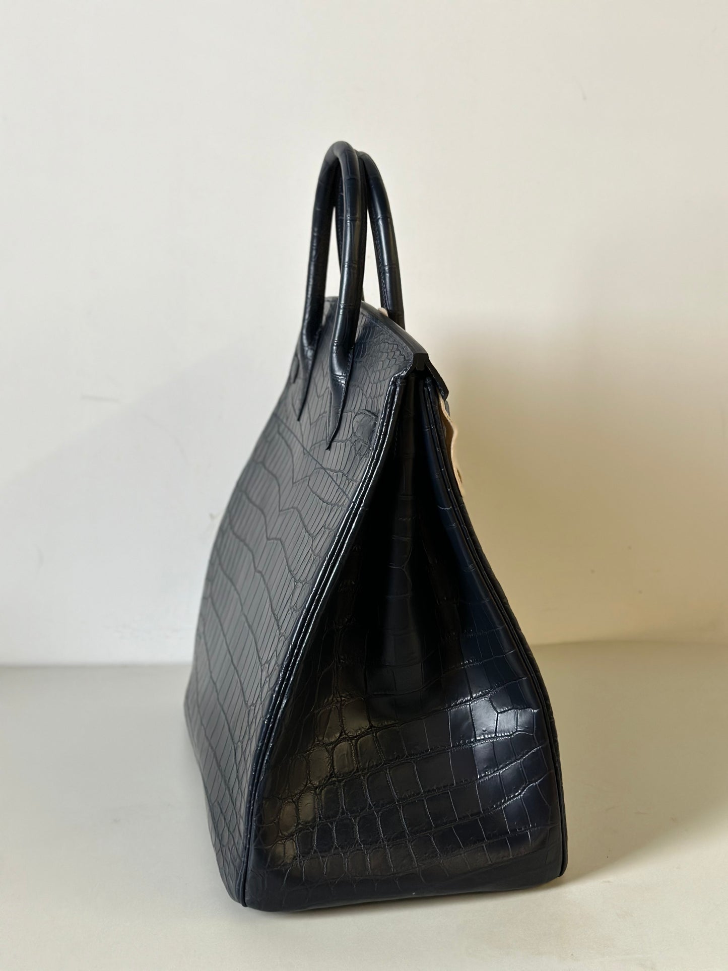 Genuine Crocodile Skin Leather 40cm Oversized Business Handbags Office Bags Dark Blue