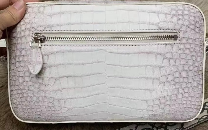 Preorder Himalaya White Genuine Crocodile Skin Leather Shoulder Chest Cross Body Clutch Bag