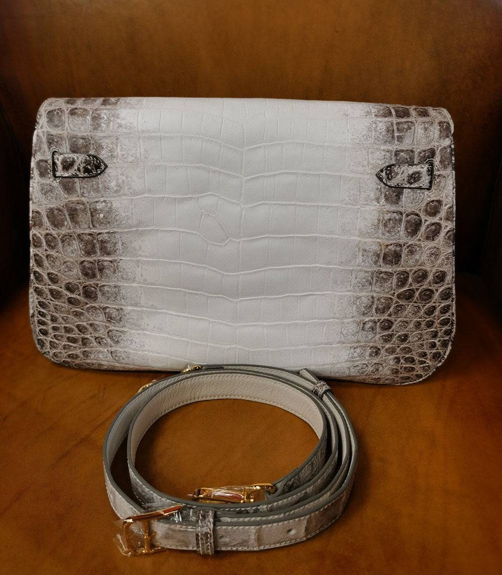 Unisex Crocodile Leather Padlock  Messenger Cross Body Shoulder Bag  Himalaya White