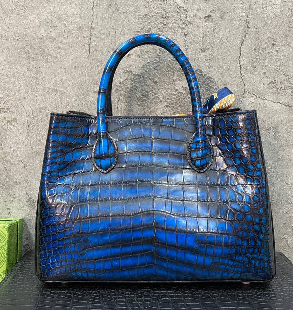 Vintage Genuine Crocodile Leather Top Handle Satchel Handbag Shoulder Bag Tote Purse Messenger Bags 30cm