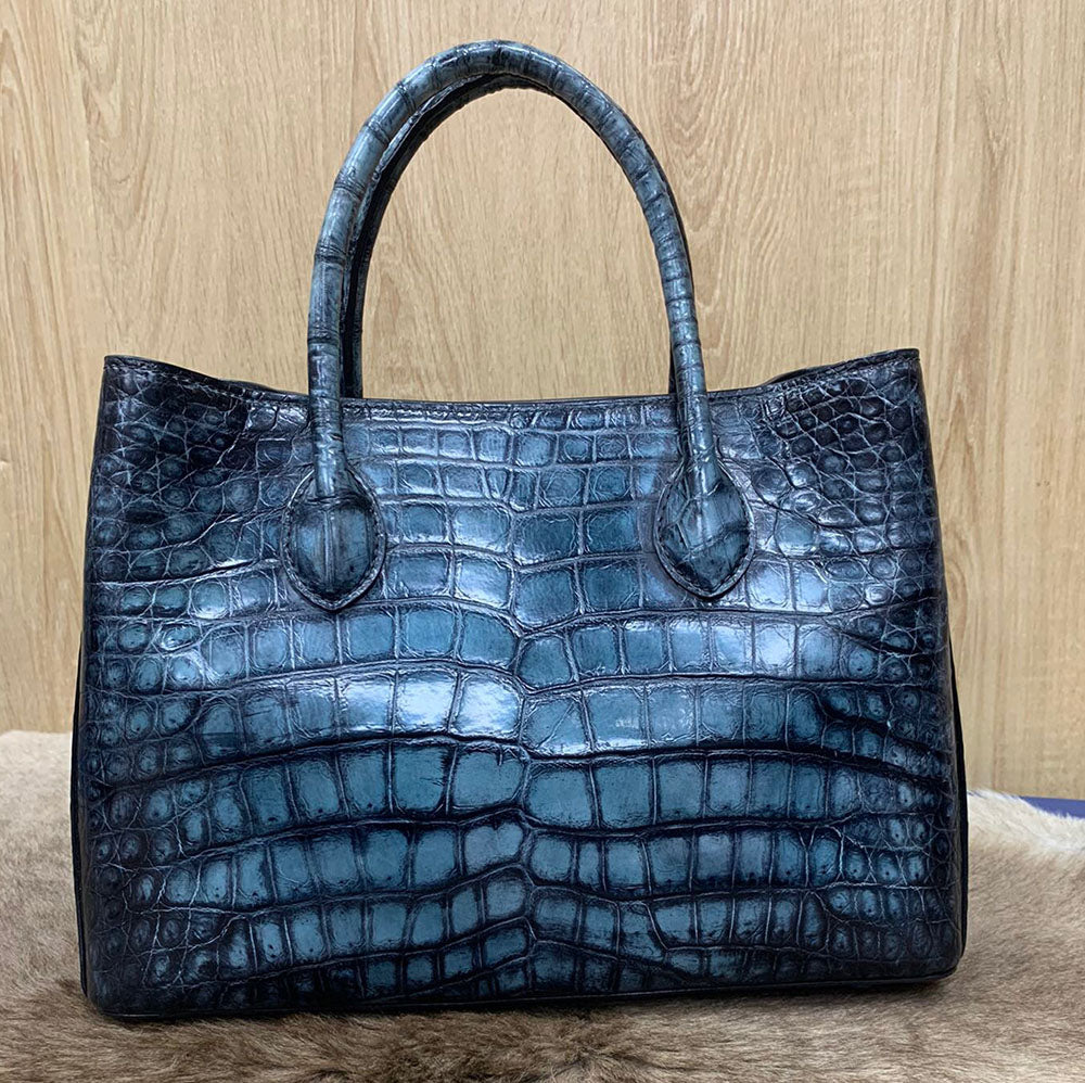 Vintage Genuine Crocodile Leather Top Handle Satchel Handbag Shoulder Bag Tote Purse Messenger Bags 30cm