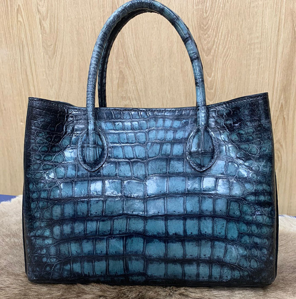 Vintage Genuine Crocodile Leather Top Handle Satchel Handbag Shoulder Bag Tote Purse Messenger Bags 30cm