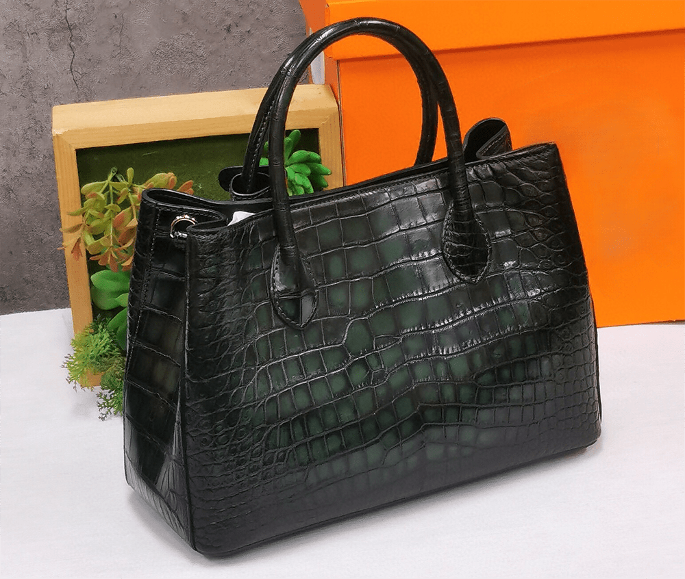 Vintage Genuine Crocodile Leather Top Handle Satchel Handbag Shoulder Bag Tote Purse Messenger Bags 30cm