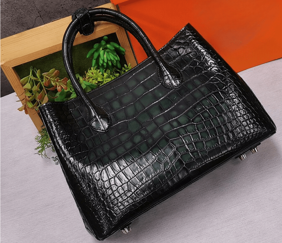 Vintage Genuine Crocodile Leather Top Handle Satchel Handbag Shoulder Bag Tote Purse Messenger Bags 30cm