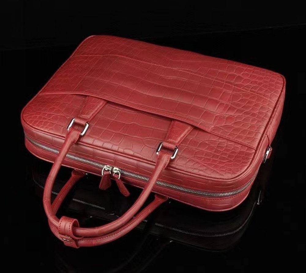 Genuine Crocodile Leather Briefcase That You Can Slide Over A Suitcase Handle  Wine Red