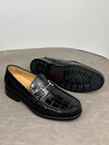 Crocodile Shoes Crocodile Loafer Slip-On Shoes  Black