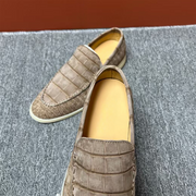 Nubuck Crocodile Shoes Men's Crocodile Leather Loafers Slip-On Dress Shoes Very Comfortable Beige