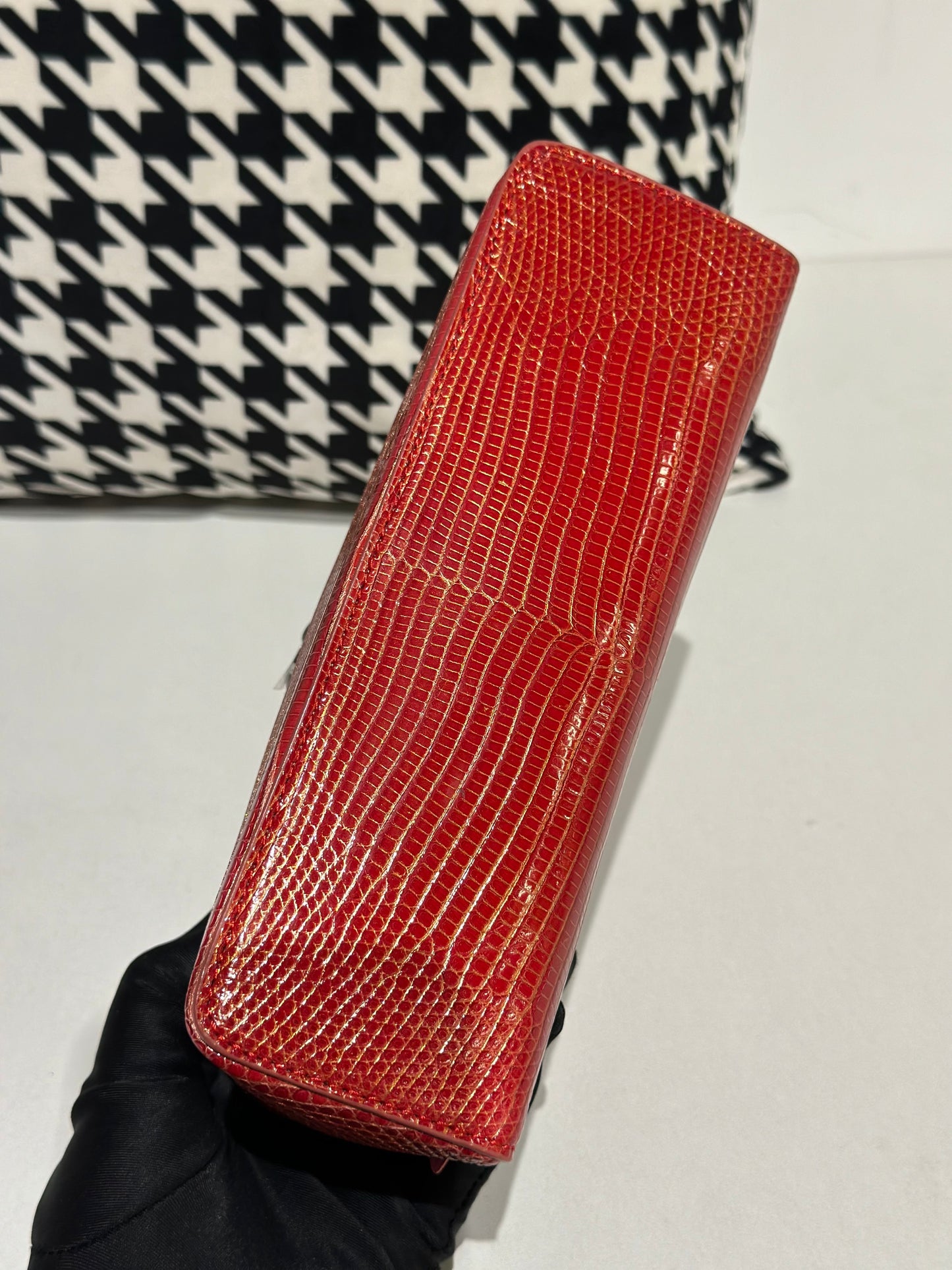 Genuine Lizard Skin Leather Zipper Cosmetic Handle Bag