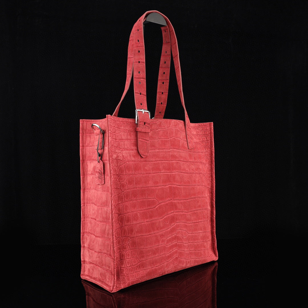 Unisex Sanded Genuine Crocodile Skin Leather Large Shopper Tote Bag