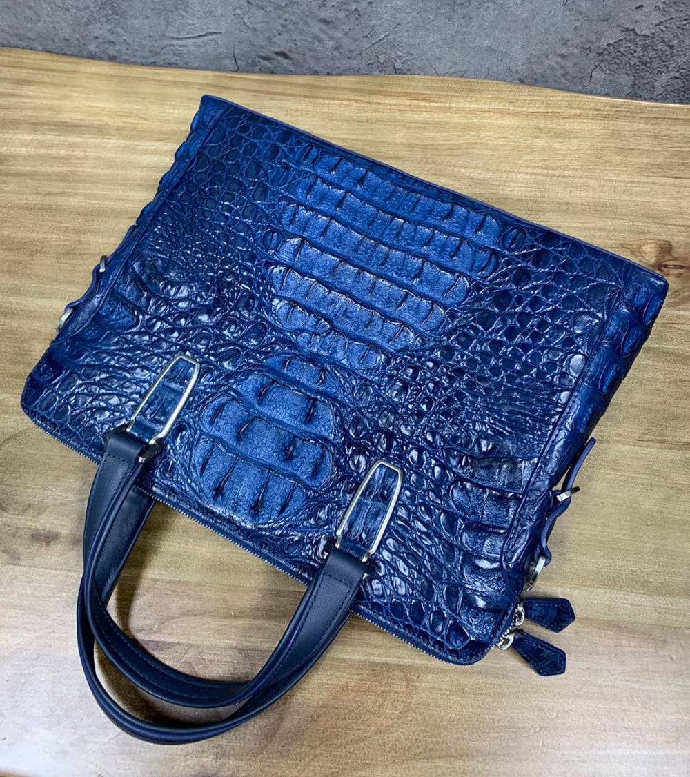 Genuine Crocodile Skin Bone Leather Briefcase 3180 Dark Blue