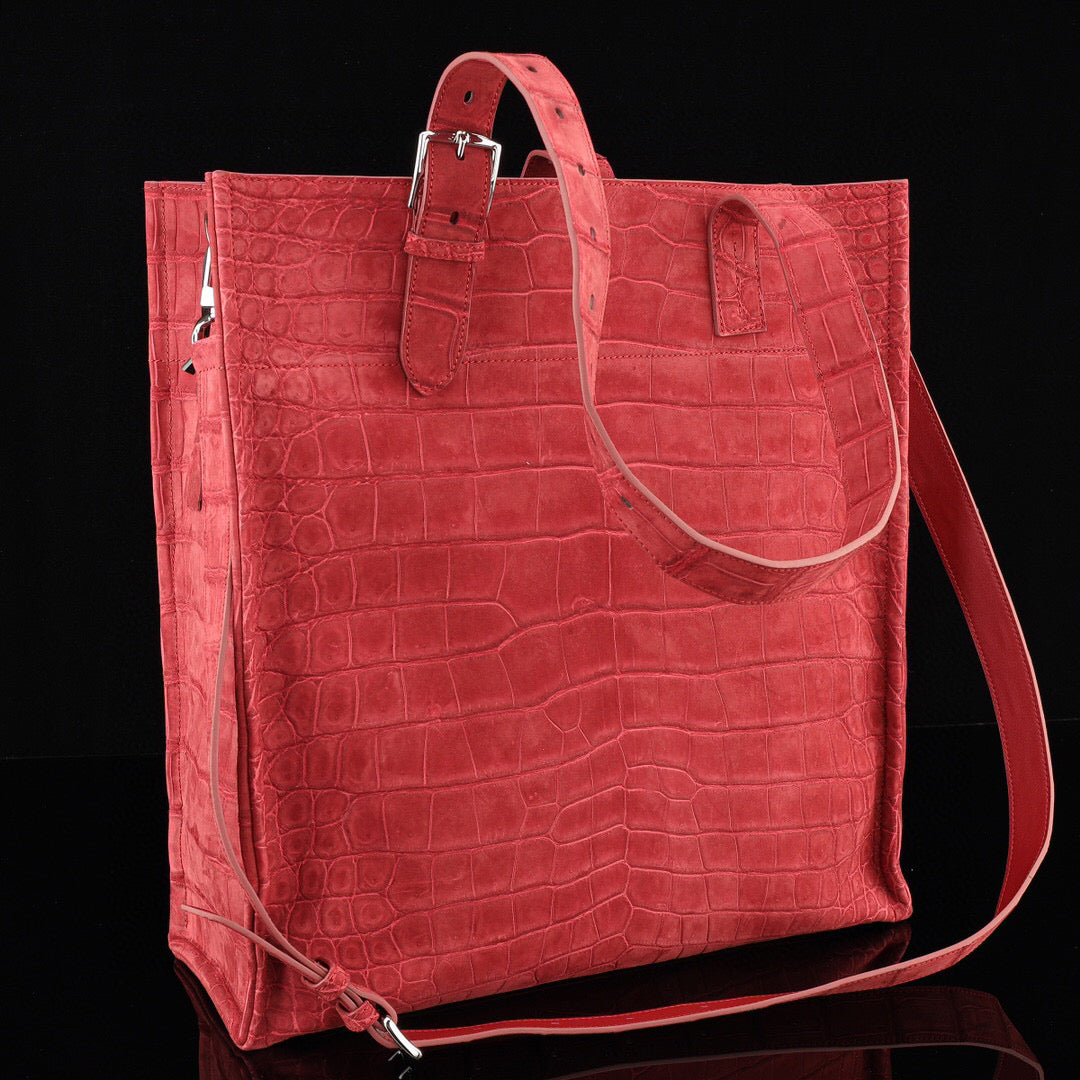 Unisex Sanded Genuine Crocodile Skin Leather Large Shopper Tote Bag