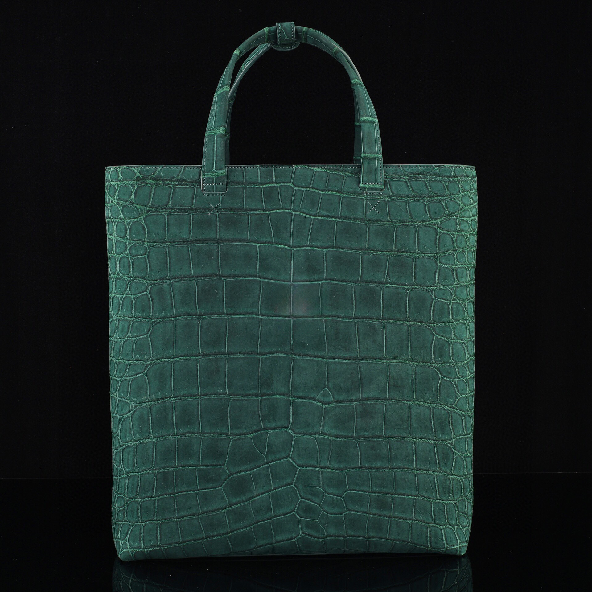 Unisex Sanded Genuine Crocodile Skin Leather Large Shopper Hobo Tote Bags Dark Green