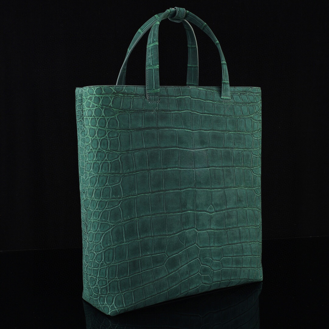 Unisex Sanded Genuine Crocodile Skin Leather Large Shopper Hobo Tote Bags Dark Green