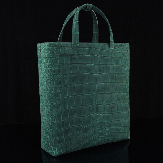 Unisex Nubuck Genuine Crocodile Skin Leather Large Shopper Hobo Tote Bags Dark Green