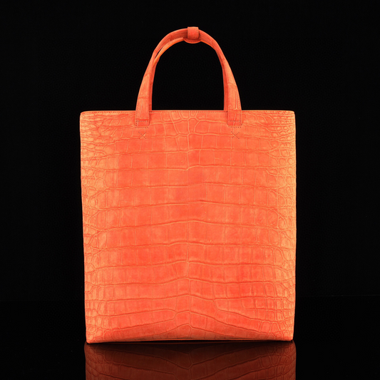 Unisex Sanded Genuine Crocodile Skin Leather Large Shopper Hobo Tote Bags Orange