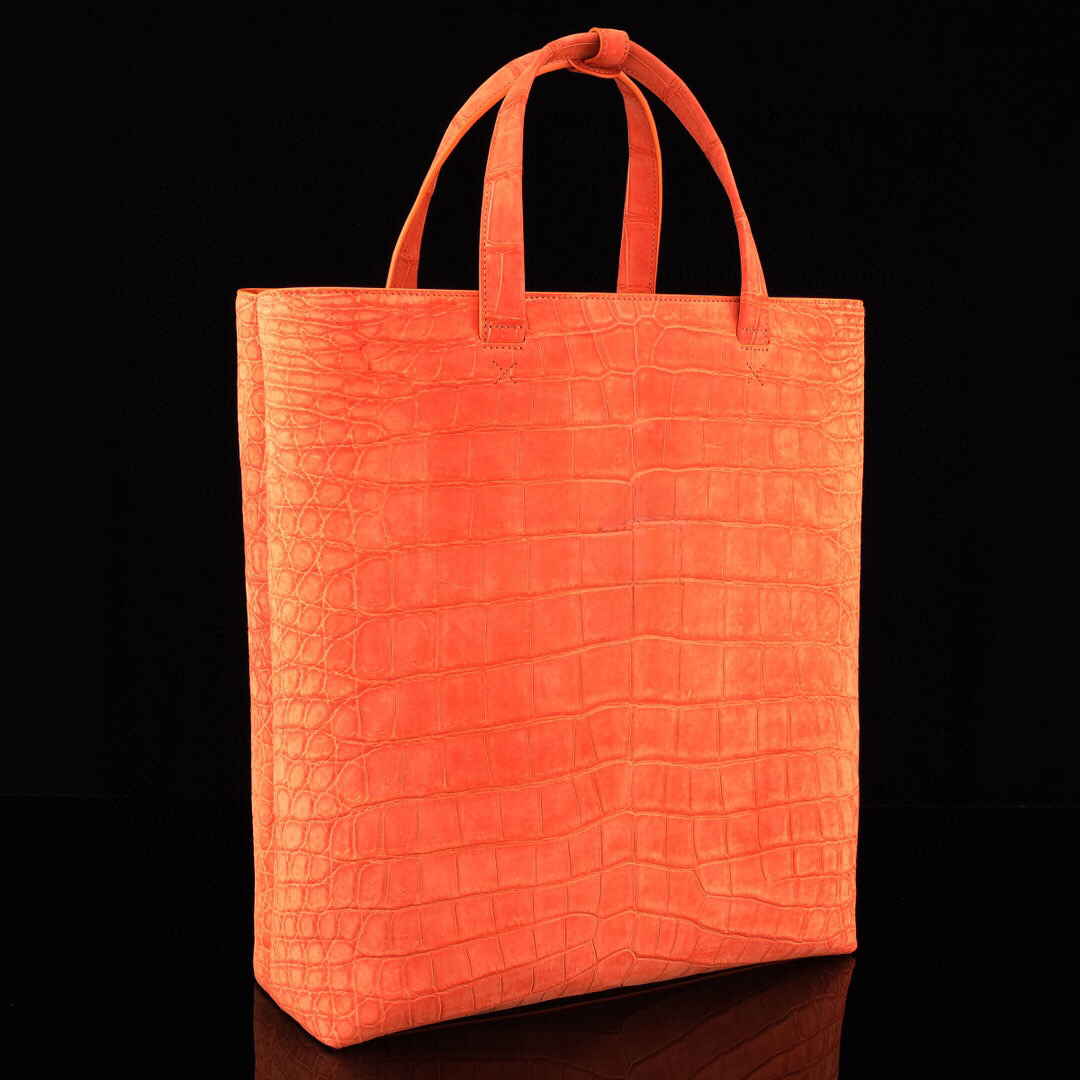 Unisex Sanded Genuine Crocodile Skin Leather Large Shopper Hobo Tote Bags Orange