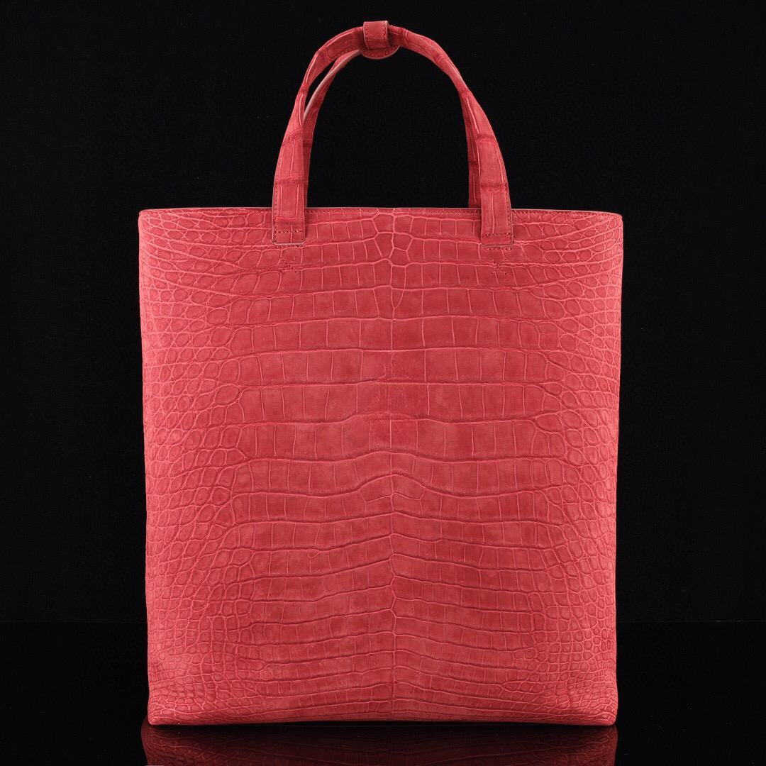 Sanded Genuine Crocodile Skin Leather Large Shopper Hobo Tote Bags Red