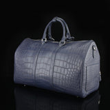 Men's Crocodile Leather Travel Duffel Holdall Bag Dark Blue