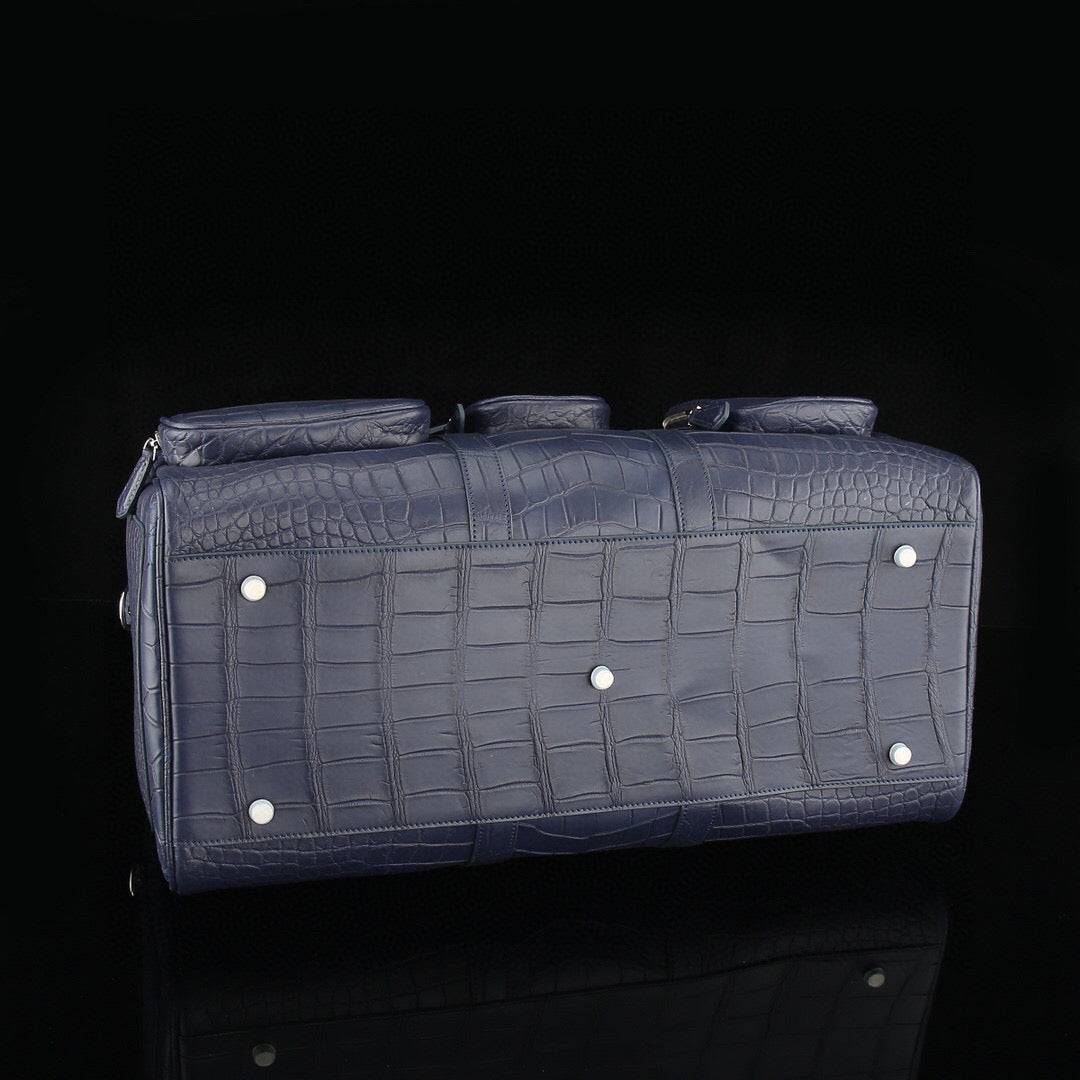 Men's Crocodile Leather Travel Duffel Holdall Bag Dark Blue