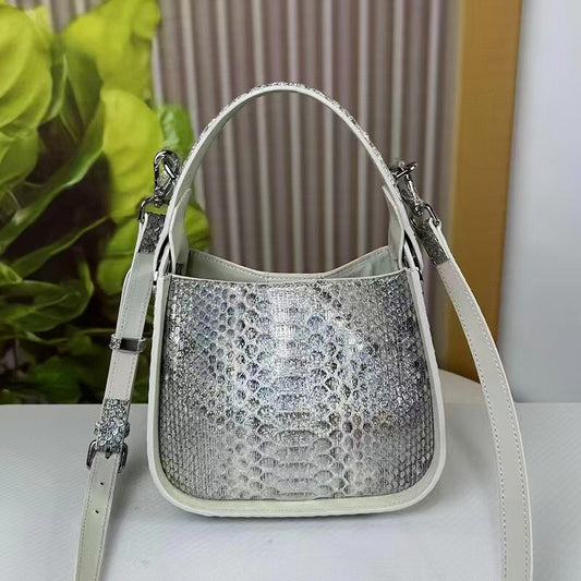 Genuine Python Skin Leather Underarm Cross Body Handle Bag