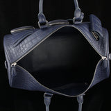 Men's Crocodile Leather Travel Duffel Holdall Bag Dark Blue