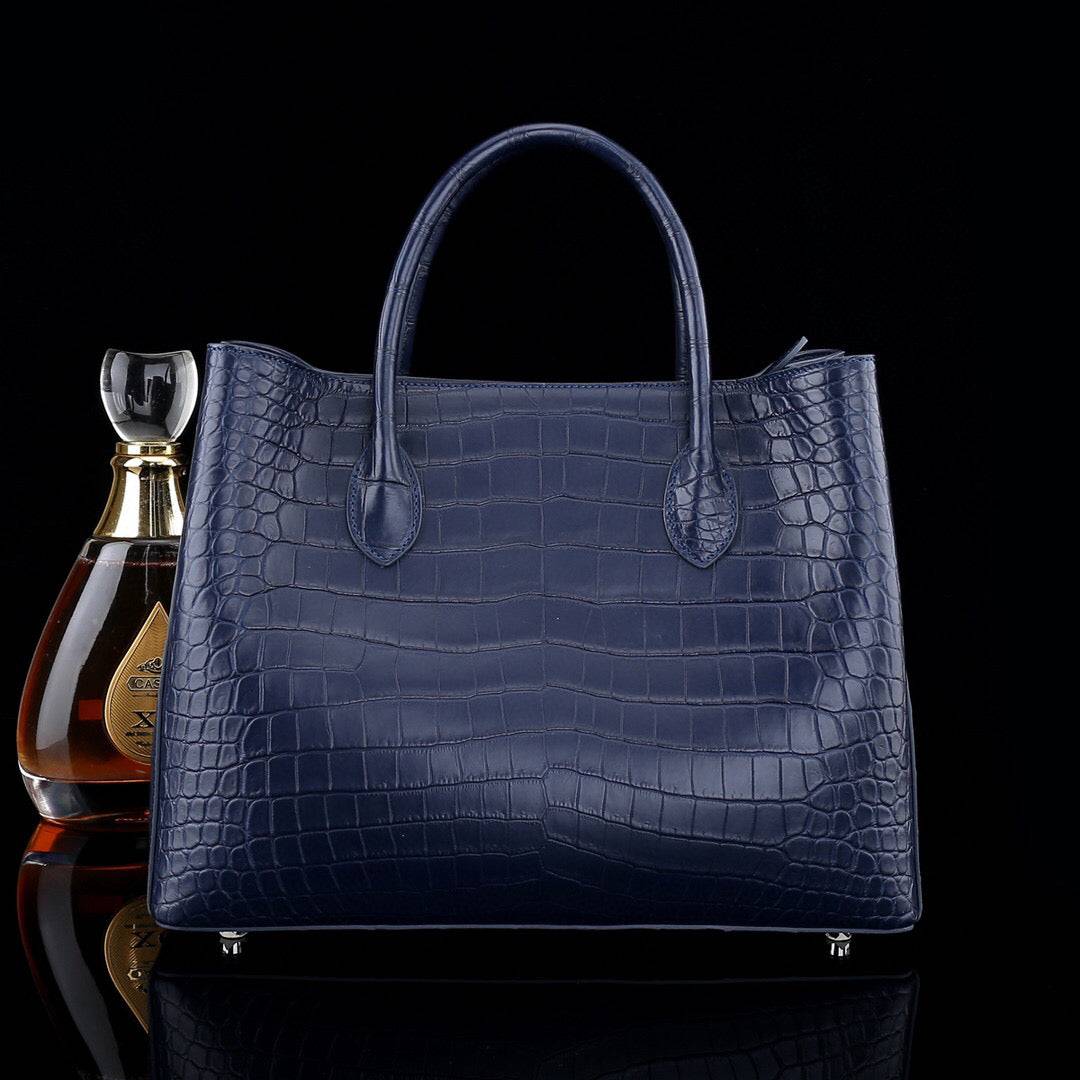 Genuine Crocodile Leather Top Handle Satchel Handbag Shoulder Bag Tote Purse Dark Blue