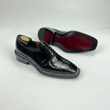 Crocodile Shoes Men's Crocodile Leather Norwegian Sewn Seam 4 Lines Sole  Lace Up Dress Shoes Black