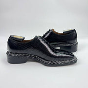 Crocodile Shoes Men's Crocodile Leather Norwegian Sewn Seam 4 Lines Sole  Lace Up Dress Shoes Black
