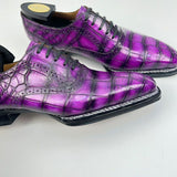 crocodile Leather Norwegian Sewn Goodyear Fiddleback Sole  Lace Up Dress Shoes Vintage Fuchsia