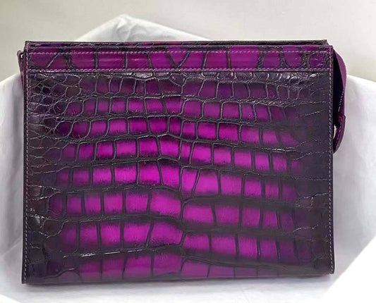 Mens Vintage Plum Matt Genuine Crocodile Skin Leather Clutch