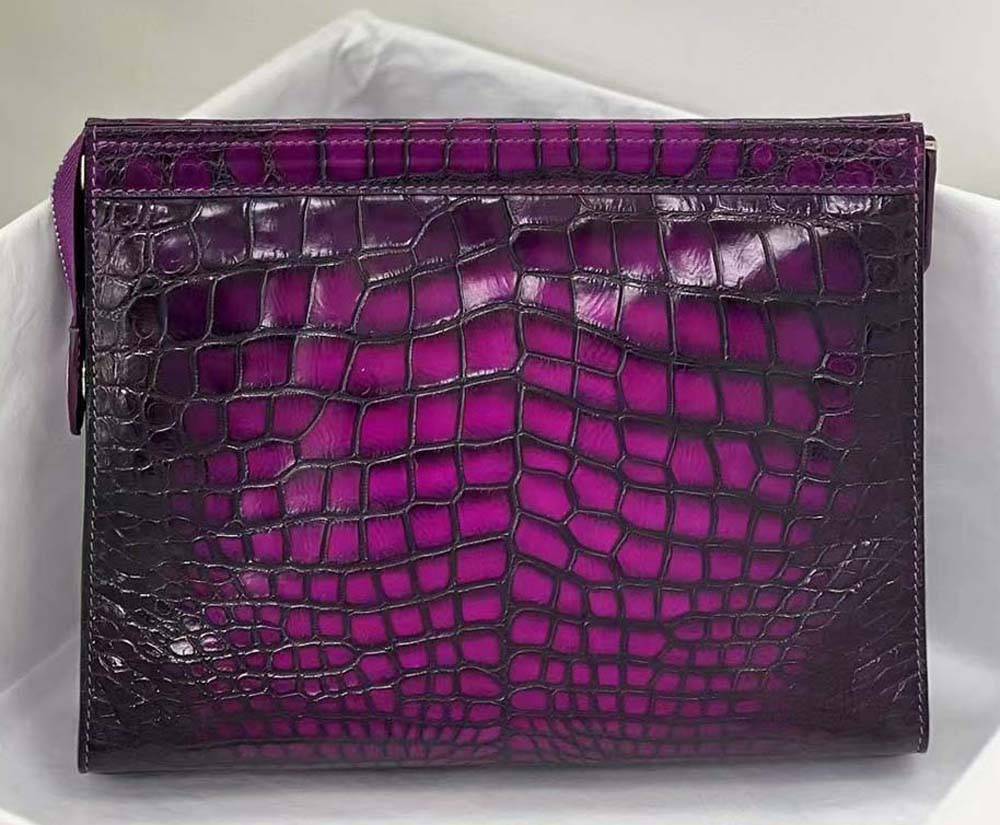 Mens Vintage Plum Matt Genuine Crocodile Skin Leather Clutch