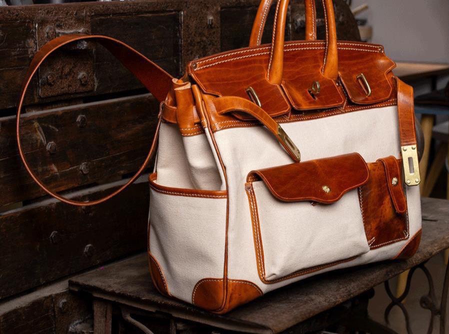 Preorder Womens Genuine Crocodile Skin Top Handle Canvas Bag Large