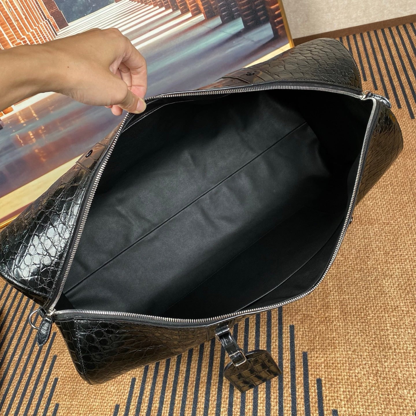 Genuine Crocodile Skin Leather Large Travel Duffle Bag