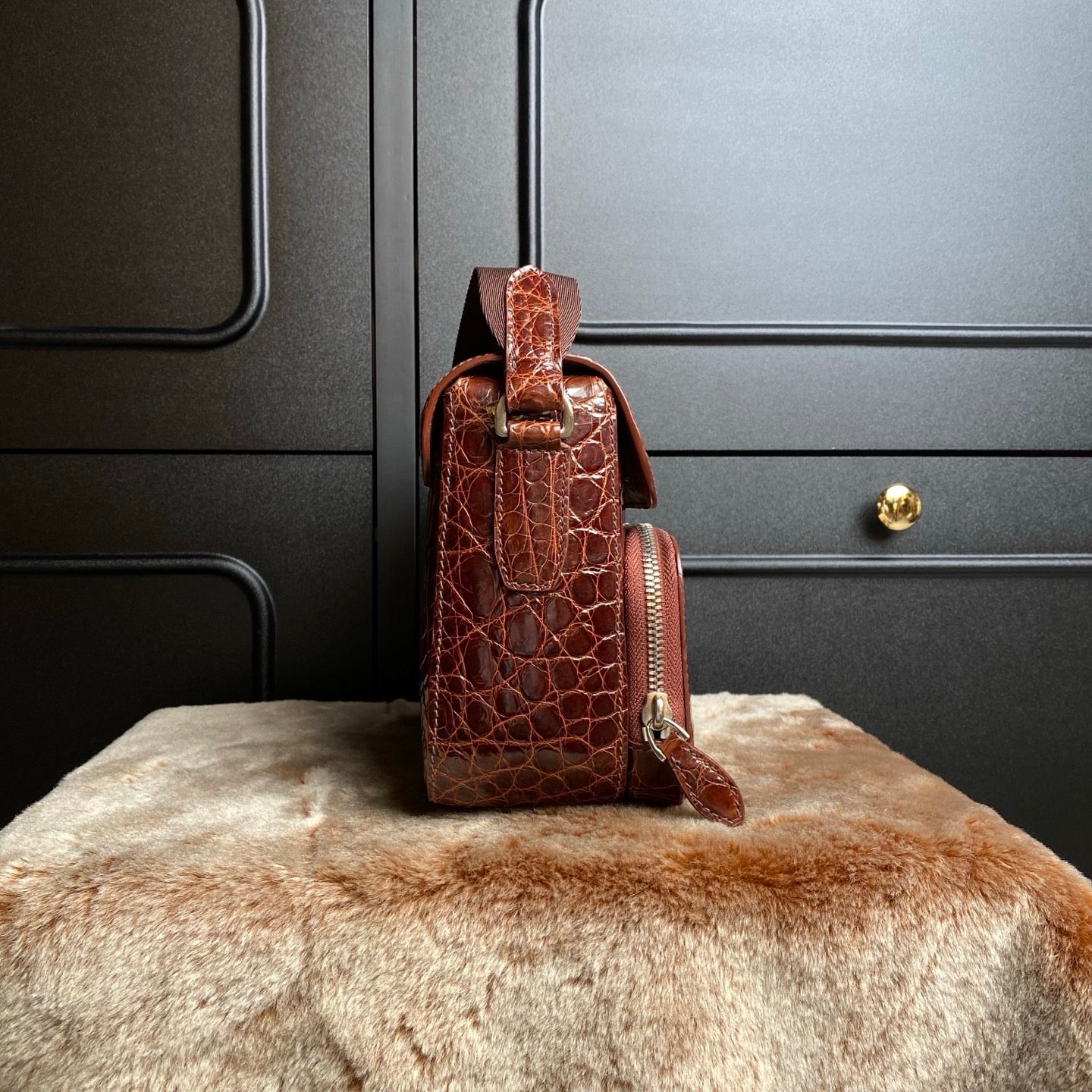 High Shiny Genuine Crocodile Skin Leather Cross Body Shoulder Bag