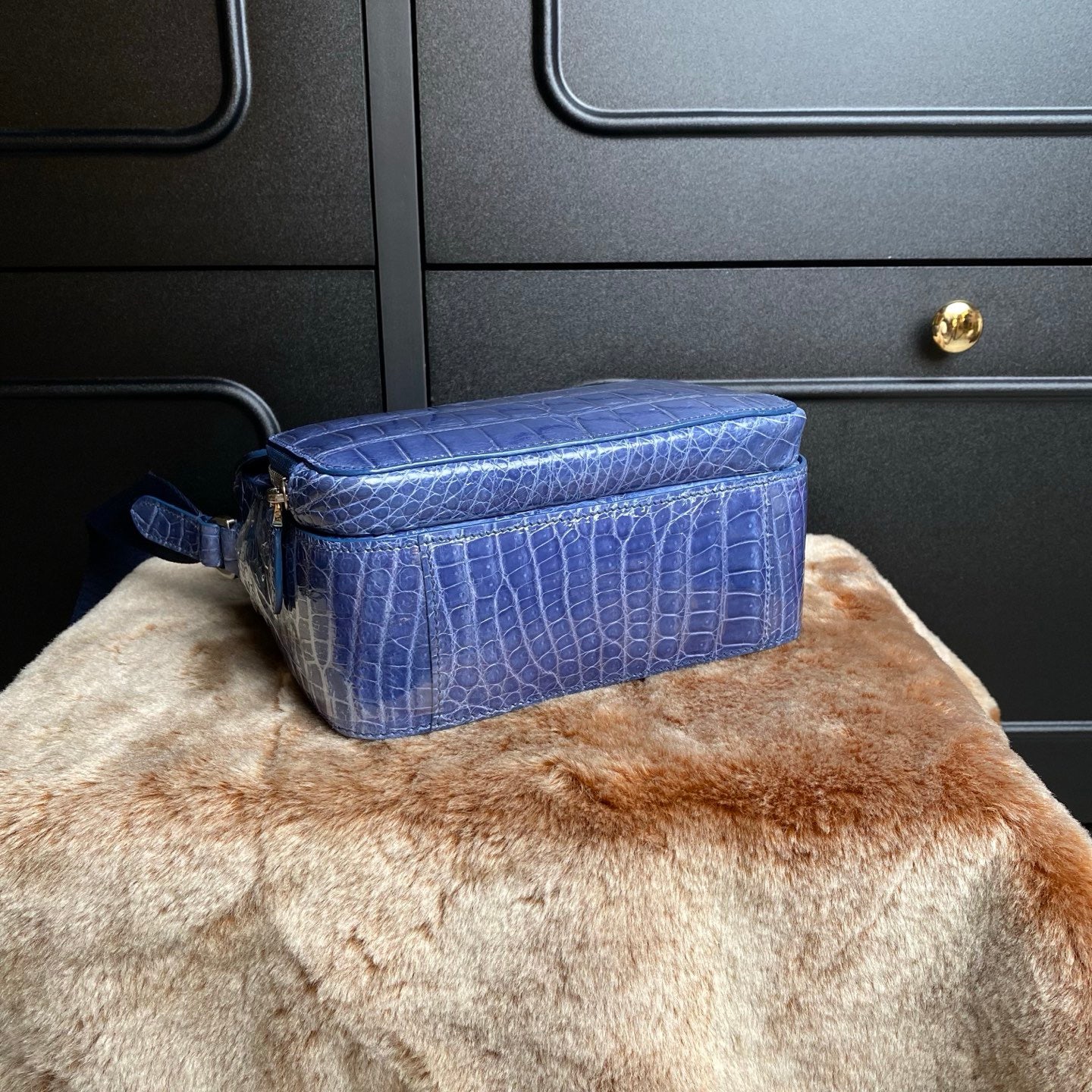 High Shiny Genuine Crocodile Skin Leather Cross Body Shoulder Bag Blue