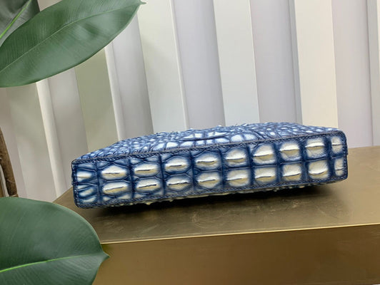 Mens Clutch Vintage Blue Crocodile Leather Zipper Clutch Wallet Handy Long Wallets