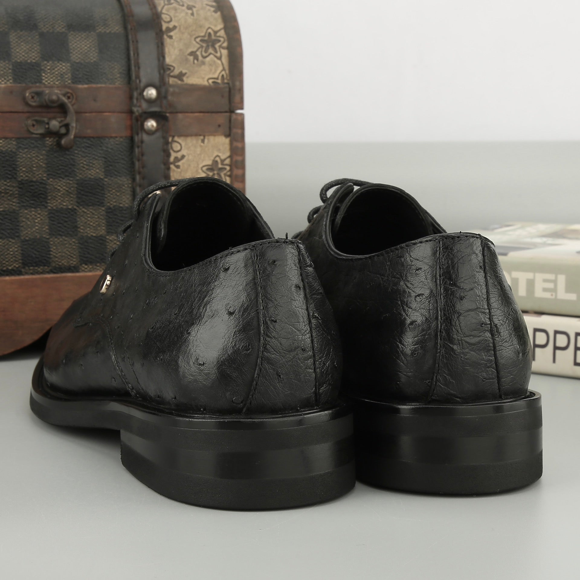 Ostrich Shoes ,Ostrich Leather Lace Up Shoes Black