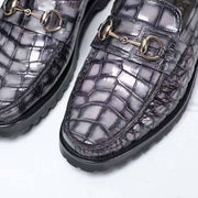 Crocodile Leather Shoes ,Vintage Grey Crocodile Leather Men's Penny Loafer Dress Shoe