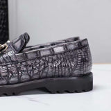 Crocodile Leather Shoes ,Vintage Grey Crocodile Leather Men's Penny Loafer Dress Shoe